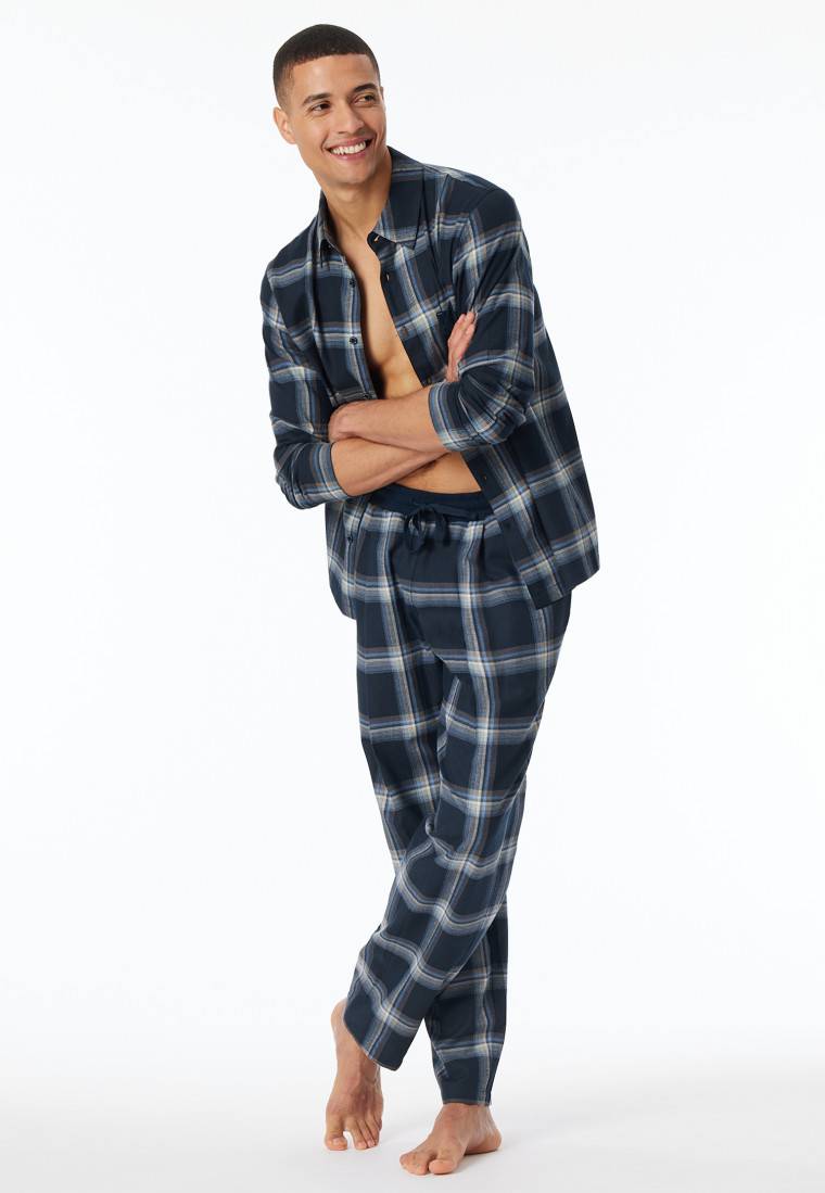 Schiesser Hose lang Flanell Karos nachtblau - Mix+Relax