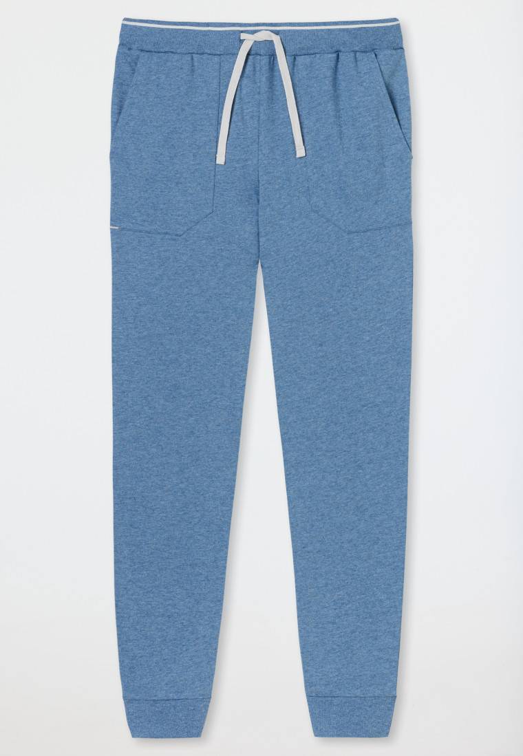 Schiesser Loungehose lang Organic Cotton Bündchen Streifen blau meliert - Mix+Relax im Angebot