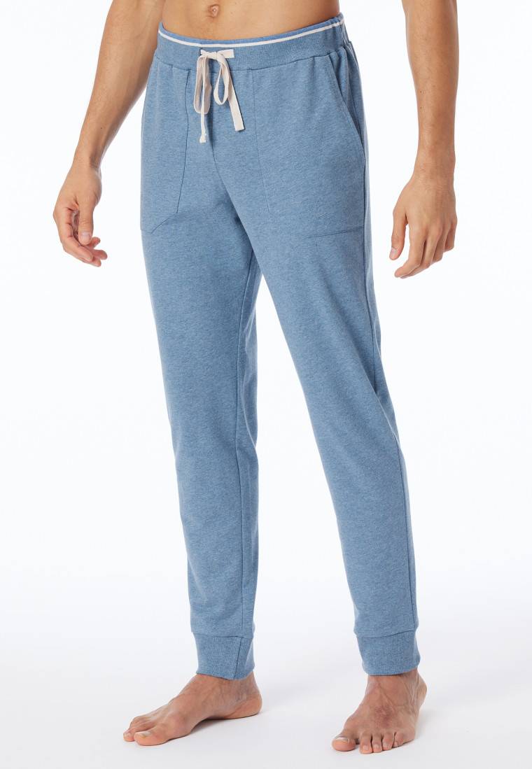 Schiesser Loungehose lang Organic Cotton Bündchen Streifen blau meliert - Mix+Relax im Angebot