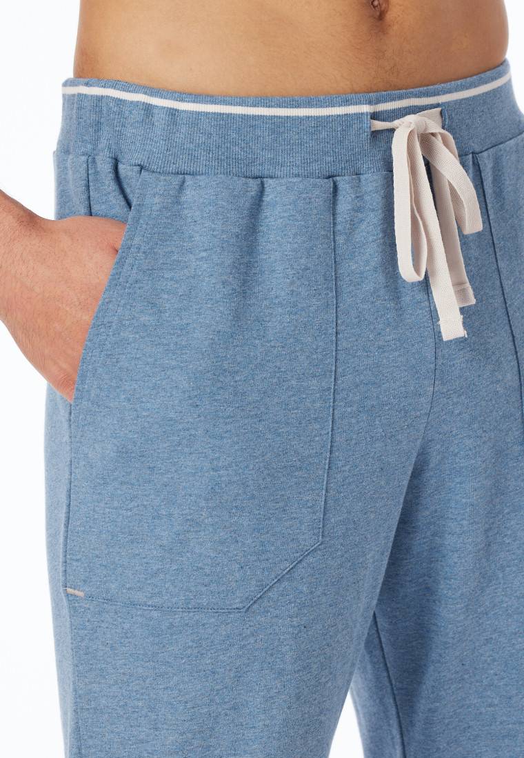 Schiesser Loungehose lang Organic Cotton Bündchen Streifen blau meliert - Mix+Relax im Angebot