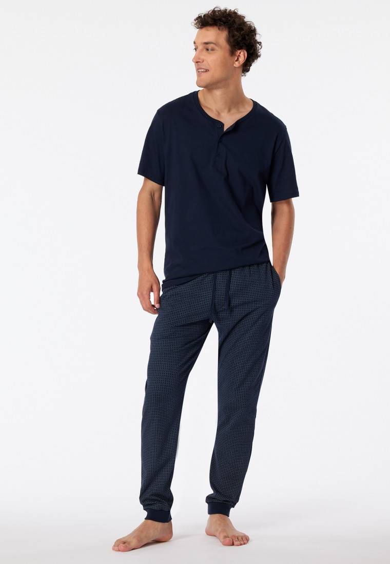 Schiesser Loungehose lang Jersey Bündchen dunkelblau-gemustert - Mix+Relax