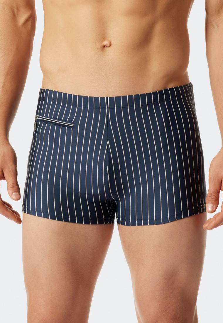 Schiesser Badehose mit Reißverschlusstasche Wirkware recycelt Streifen admiral - Nautical Casual Fabrikpreis