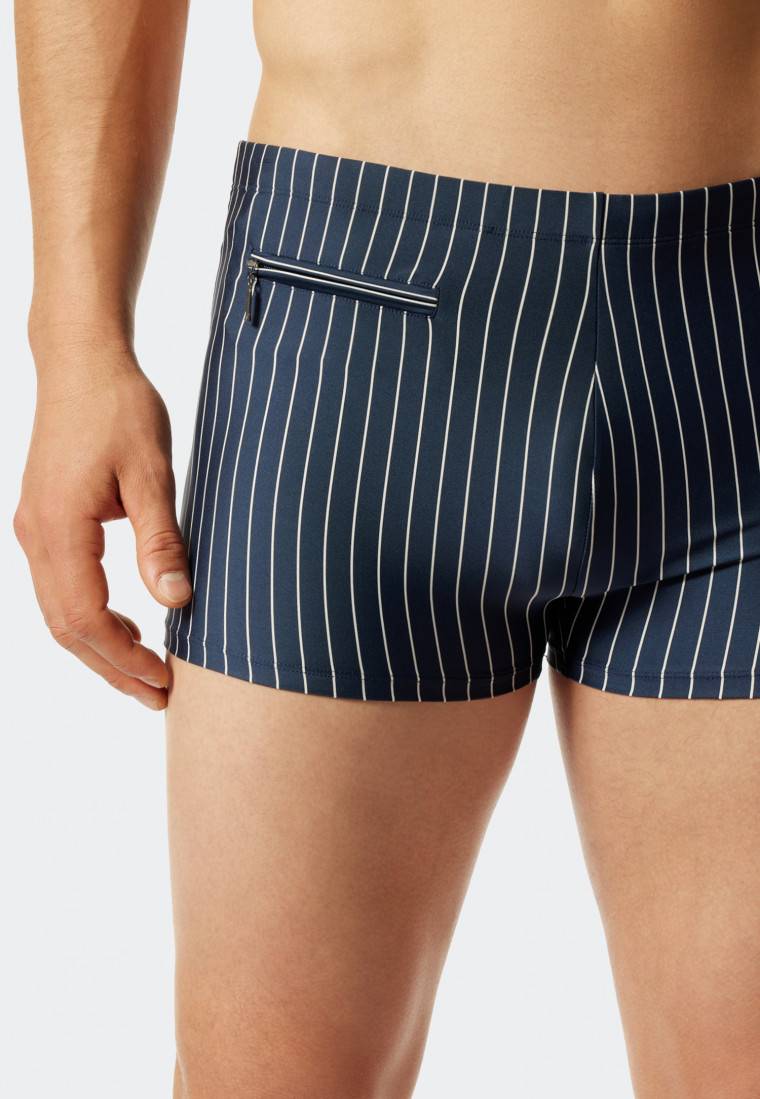 Schiesser Badehose mit Reißverschlusstasche Wirkware recycelt Streifen admiral - Nautical Casual Fabrikpreis