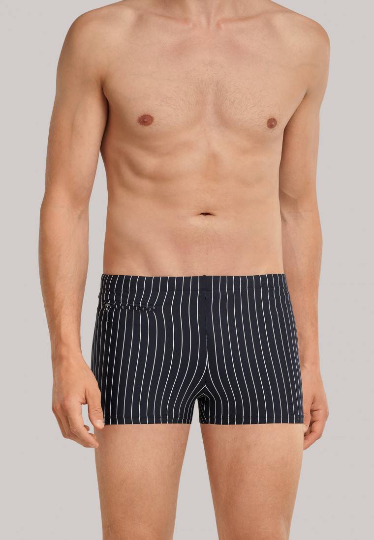 Schiesser Badehose mit Reißverschlusstasche Wirkware recycelt Streifen schwarz - Nautical Casual Rabatt