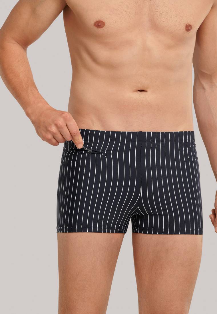 Schiesser Badehose mit Reißverschlusstasche Wirkware recycelt Streifen schwarz - Nautical Casual Rabatt