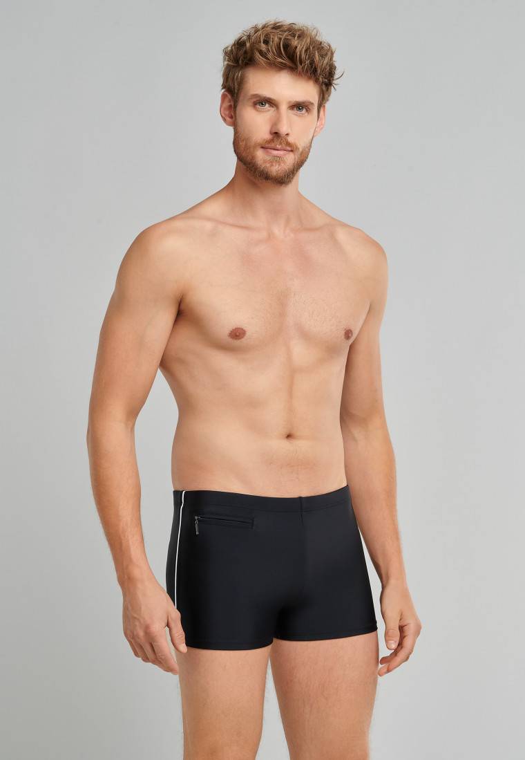 Schiesser Badehose mit Reißverschluss-Tasche Wirkware recycelt feiner Streifen schwarz - Nautical Casual