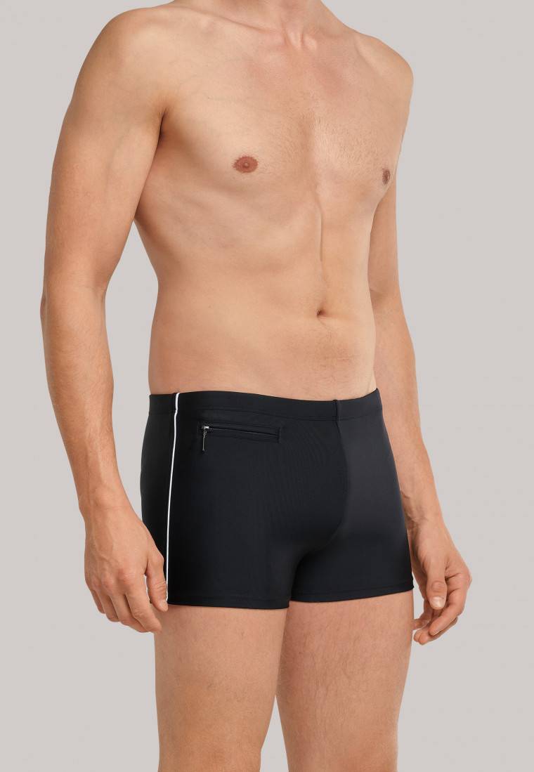 Schiesser Badehose mit Reißverschluss-Tasche Wirkware recycelt feiner Streifen schwarz - Nautical Casual Großer Ausverkauf