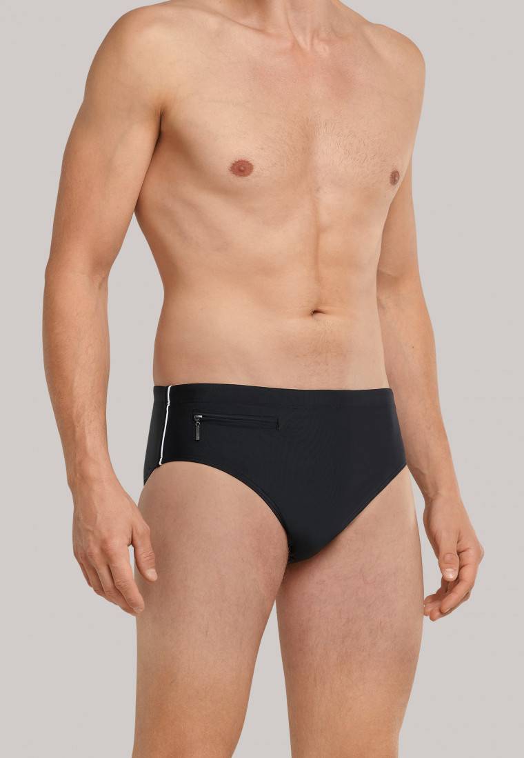 Schiesser Badehose mit Reißverschluss-Tasche Wirkware recycelt feiner Streifen schwarz - Nautical Casual Exklusivangebot