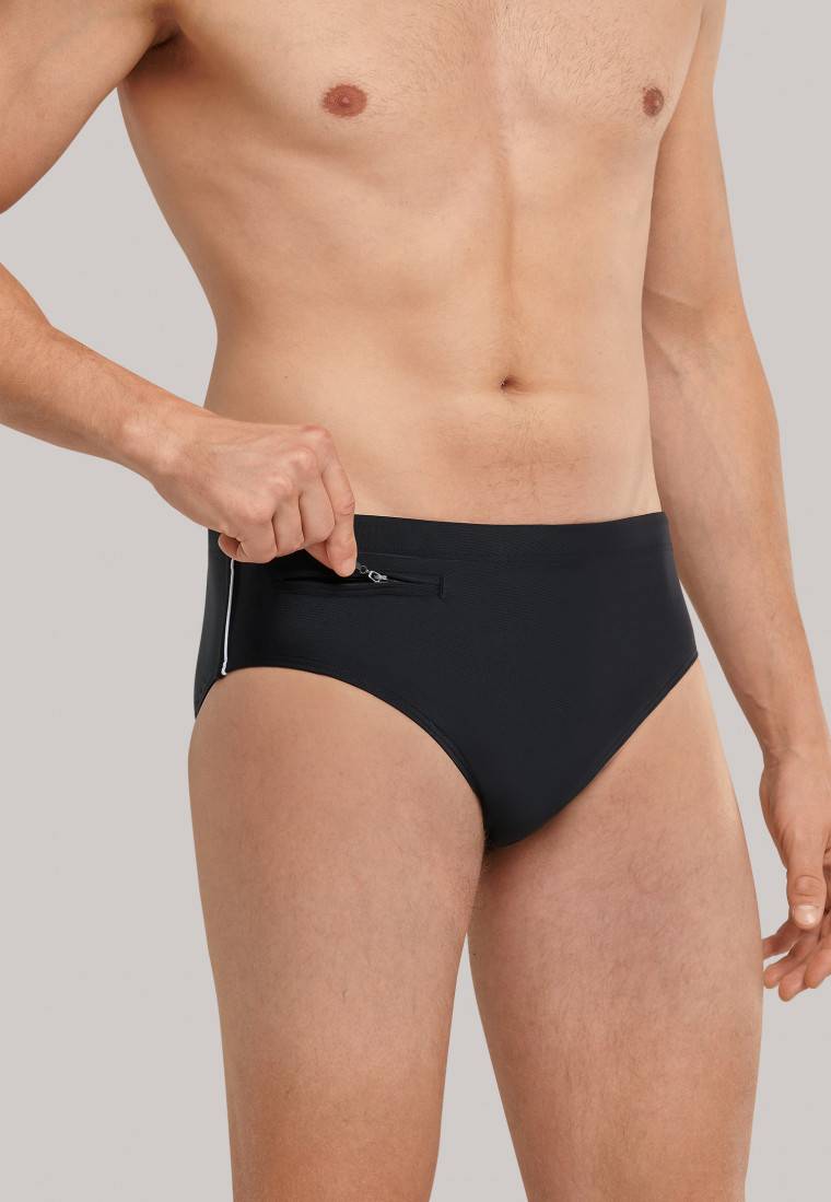 Schiesser Badehose mit Reißverschluss-Tasche Wirkware recycelt feiner Streifen schwarz - Nautical Casual Exklusivangebot