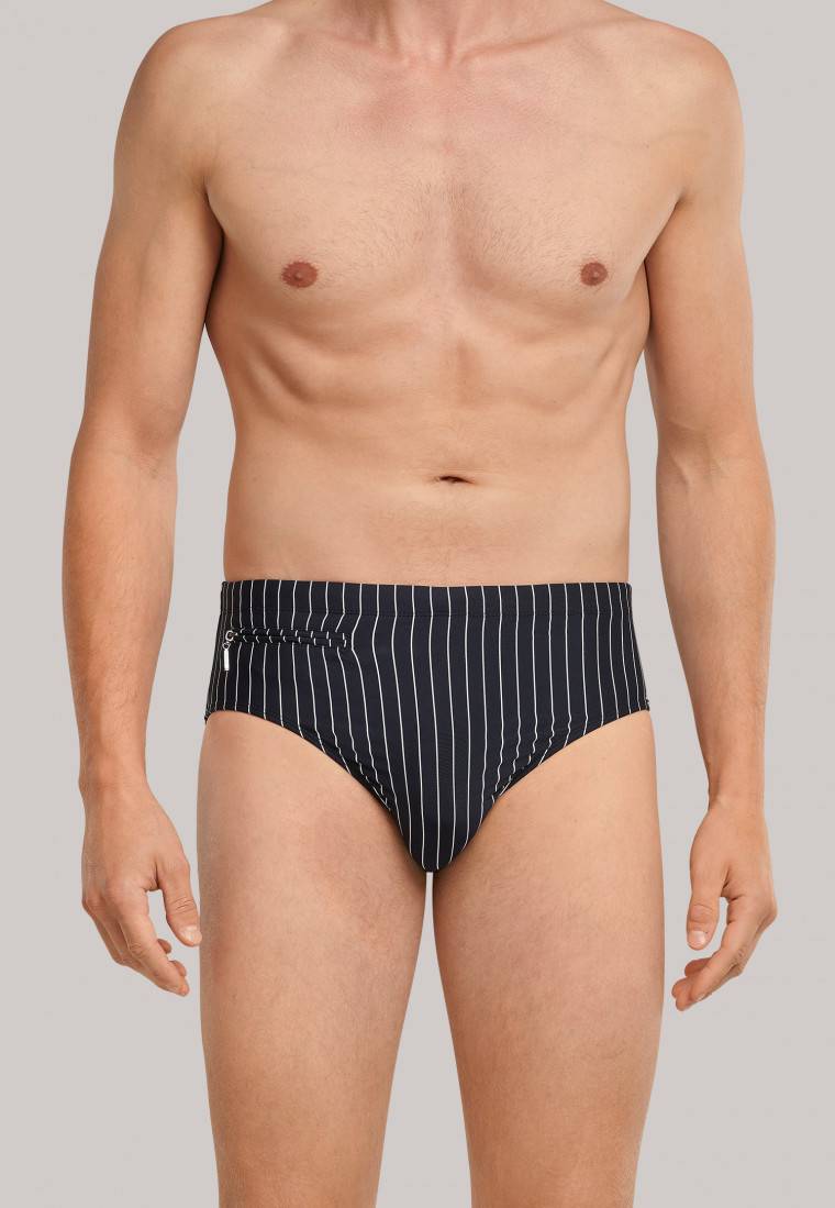 Schiesser Badehose mit Reißverschlusstasche Wirkware recycelt Streifen schwarz - Nautical Casual Saisonschlussverkauf