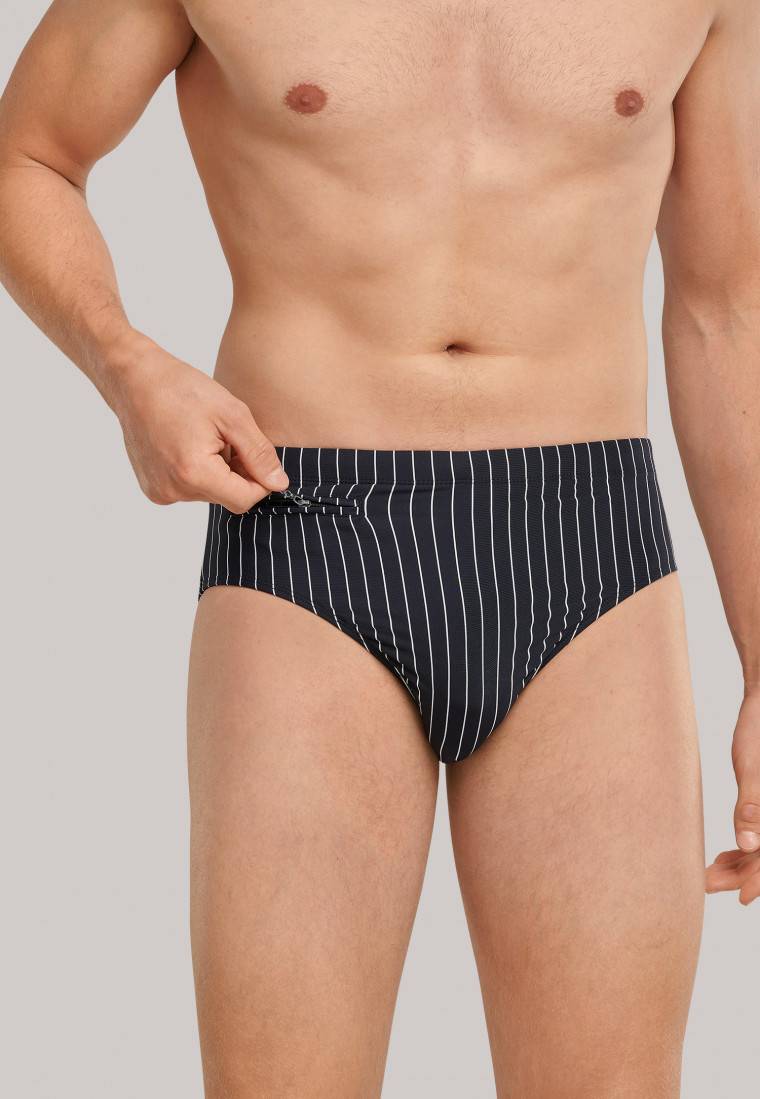 Schiesser Badehose mit Reißverschlusstasche Wirkware recycelt Streifen schwarz - Nautical Casual Saisonschlussverkauf