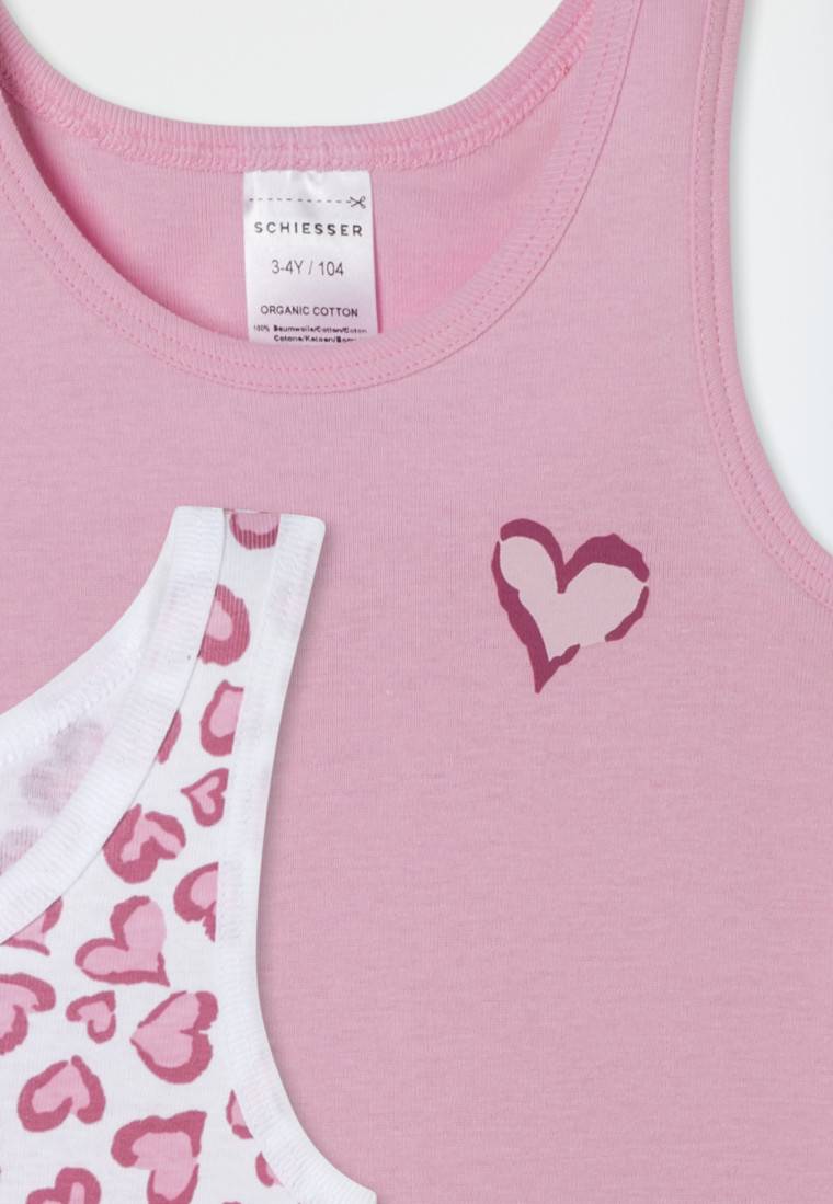 Schiesser Unterhemden 2er-Pack Herzen rosa/ weiß - Fine Rib Lagerräumung