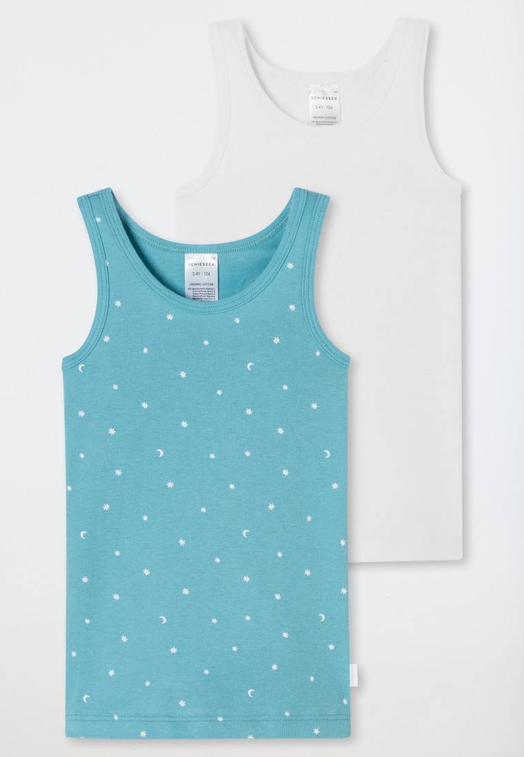 Schiesser Unterhemden 2er-Pack Sterne Monde blau/ weiß - Fine Rib Online Outlet