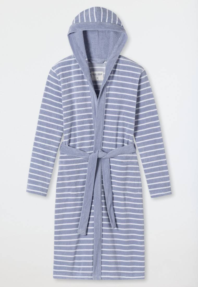 Schiesser Bademantel Leichtfrottee grau gestreift - Feather Terry Wochenangebot