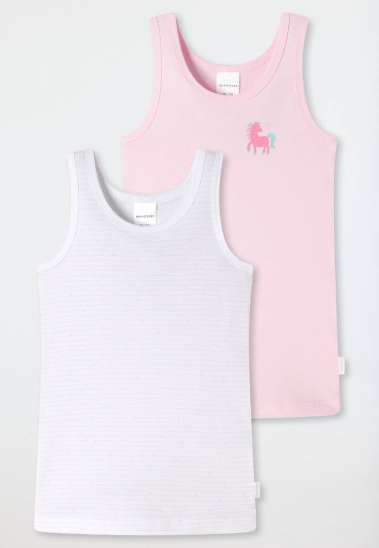 Schiesser Unterhemden 2er-Pack Feinripp Organic Cotton Pferd Ringel weiß/rosa - Feinripp Multipacks Fabrikladen
