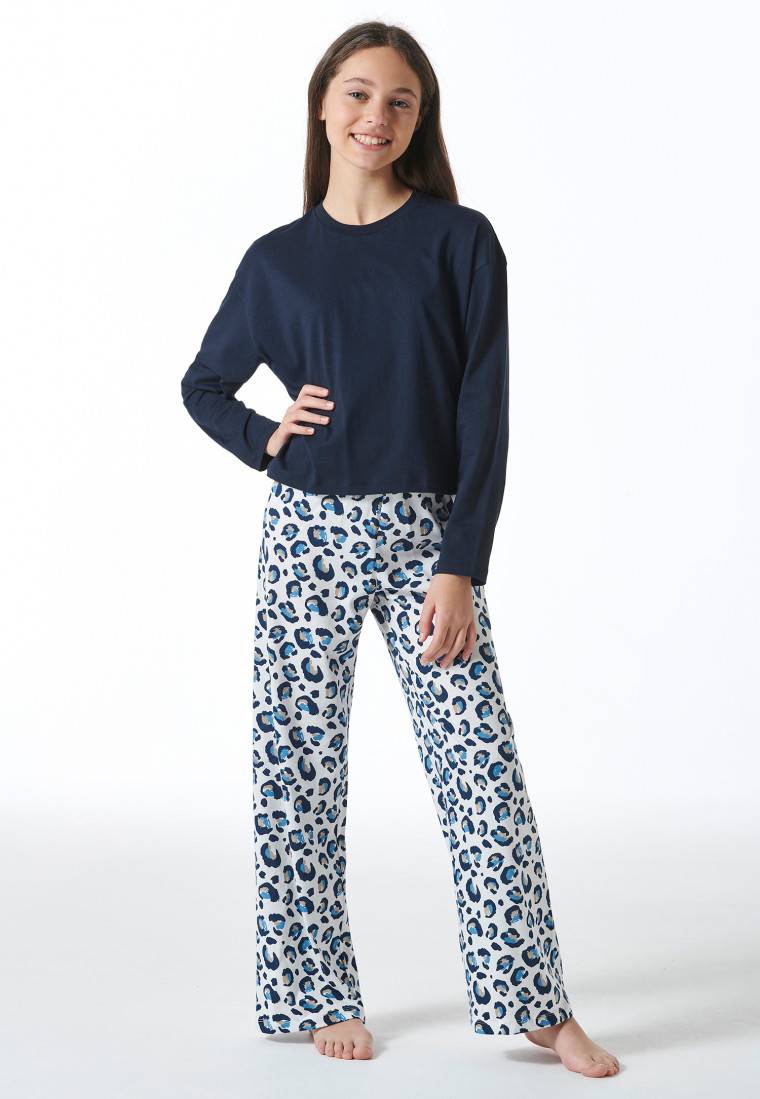Schiesser Schlafanzug lang Leoparden-Muster blau - Nightwear zollfrei