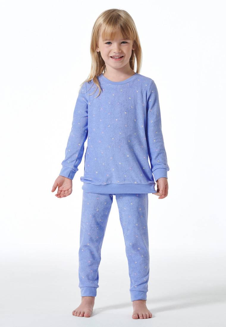 Schiesser Schlafanzug lang Frottee Organic Cotton Bündchen Sterne flieder - Girls World 50% Rabatt für begrenzte Zeit