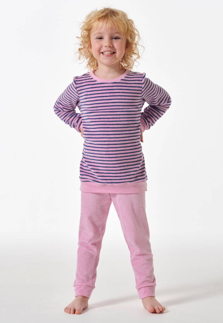 Schiesser Schlafanzug lang Frottee Bündchen Ringel rosé - Girls World Rabatte dieses Monats