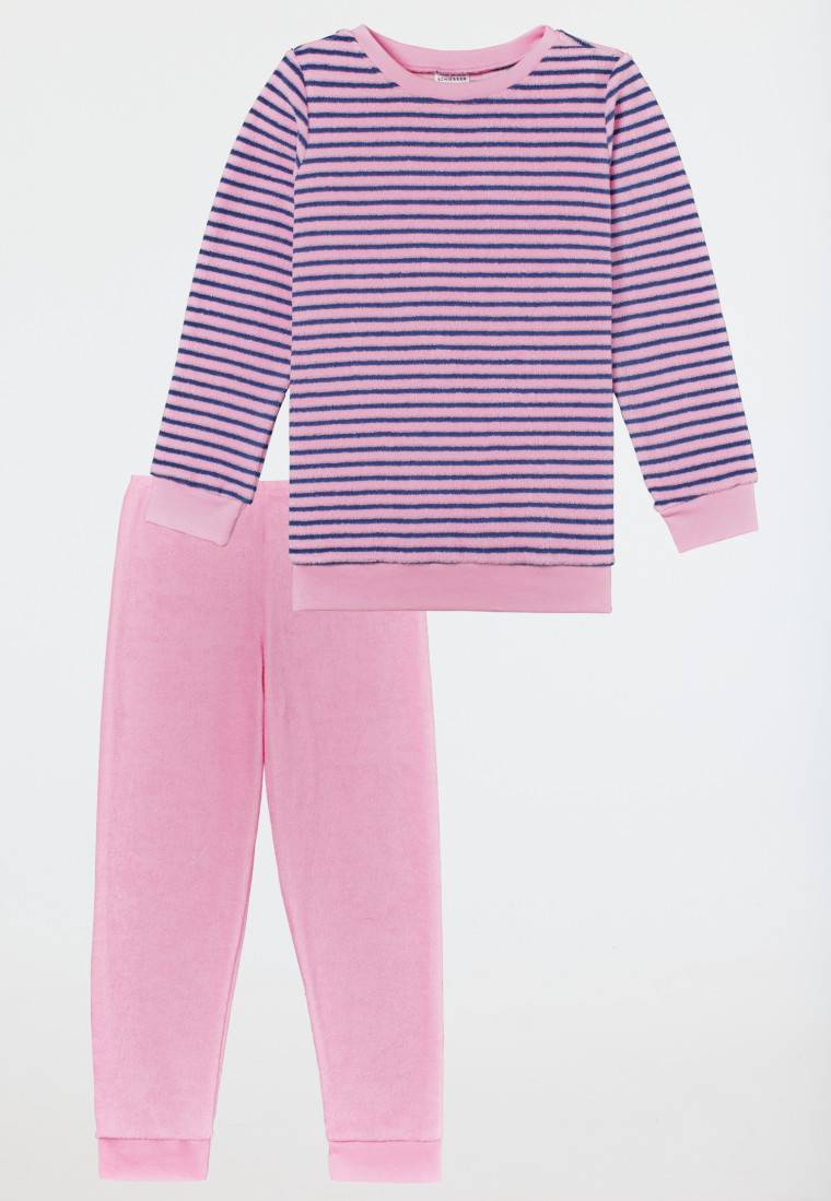 Schiesser Schlafanzug lang Frottee Bündchen Ringel rosé - Girls World Rabatte dieses Monats