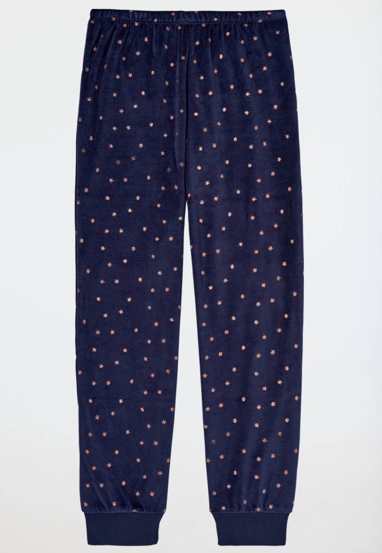 Schiesser Schlafanzug lang Velour Sterne nachtblau - Nightwear Outlet