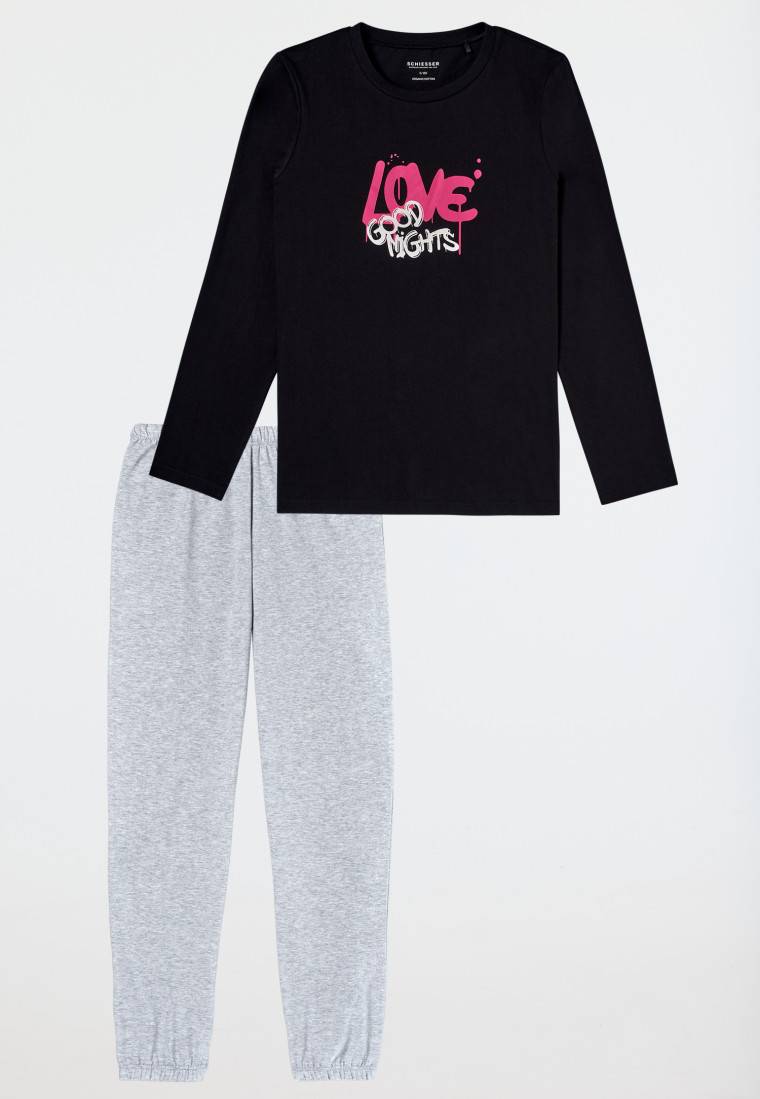 Schiesser Schlafanzug lang Bündchen schwarz - Nightwear Auslauf