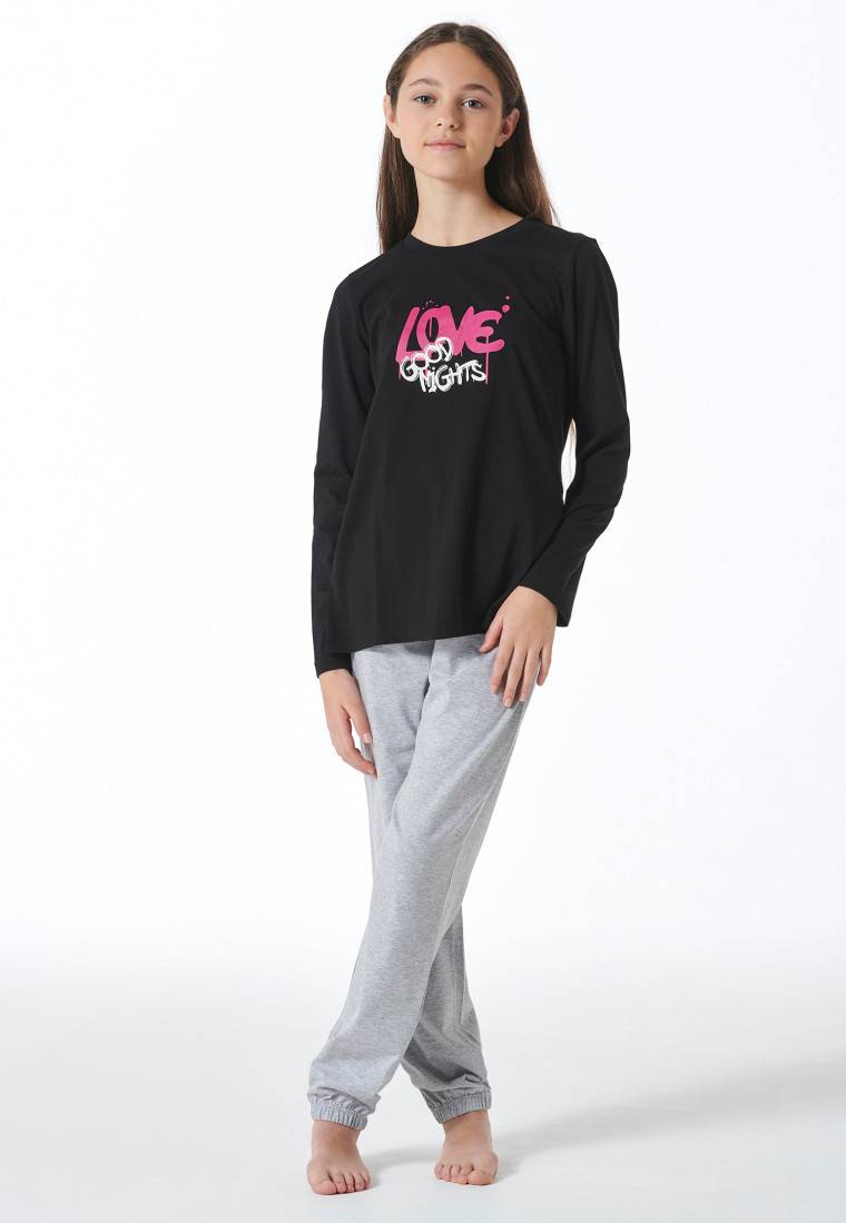 Schiesser Schlafanzug lang Bündchen schwarz - Nightwear Auslauf