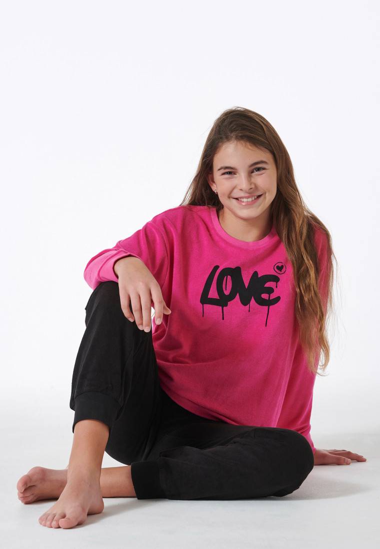 Schiesser Schlafanzug lang Frottee Bündchen Love pink - Nightwear Angebote