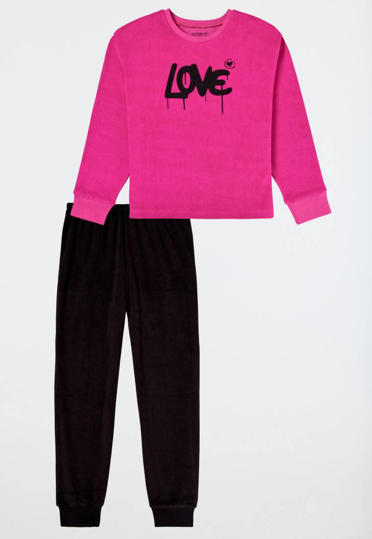 Schiesser Schlafanzug lang Frottee Bündchen Love pink - Nightwear Angebote