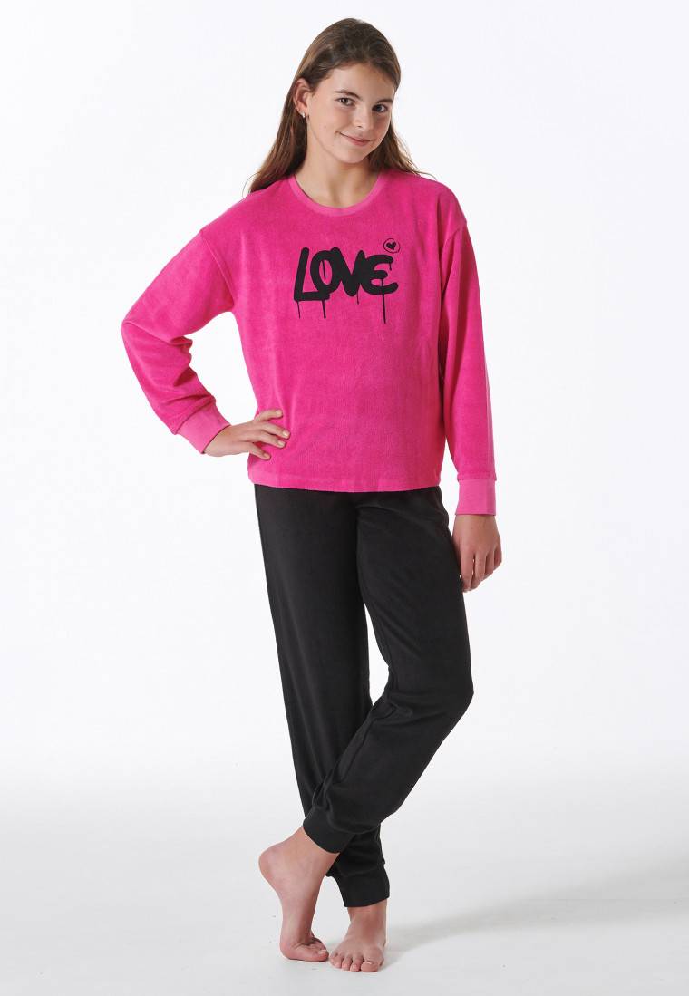 Schiesser Schlafanzug lang Frottee Bündchen Love pink - Nightwear Angebote