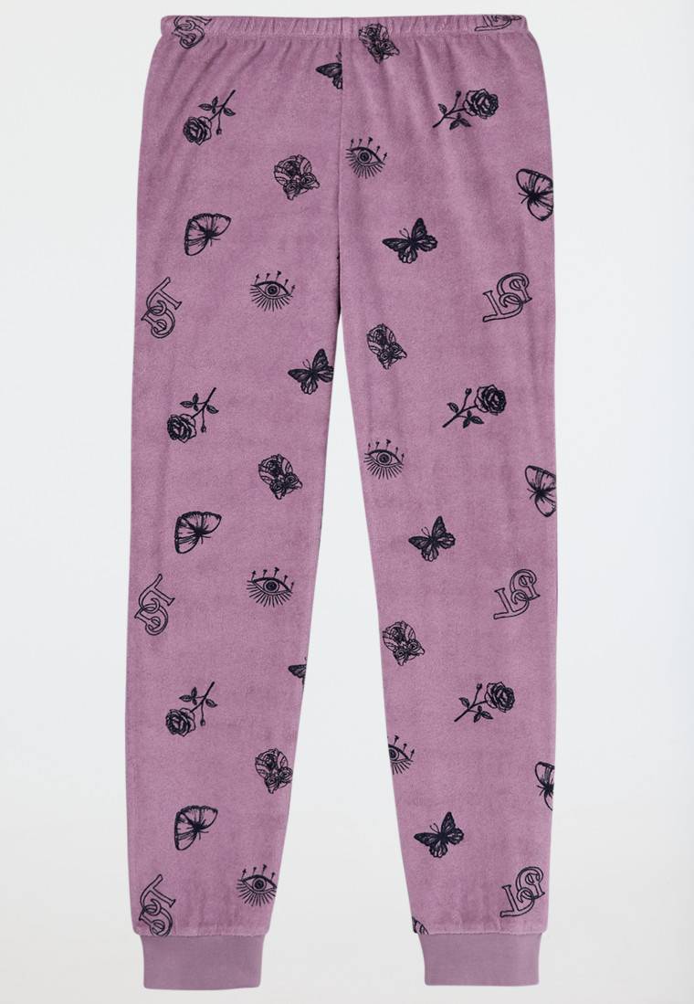 Schiesser Schlafanzug lang Frottee Bündchen Schmetterlinge mauve - Nightwear im Angebot