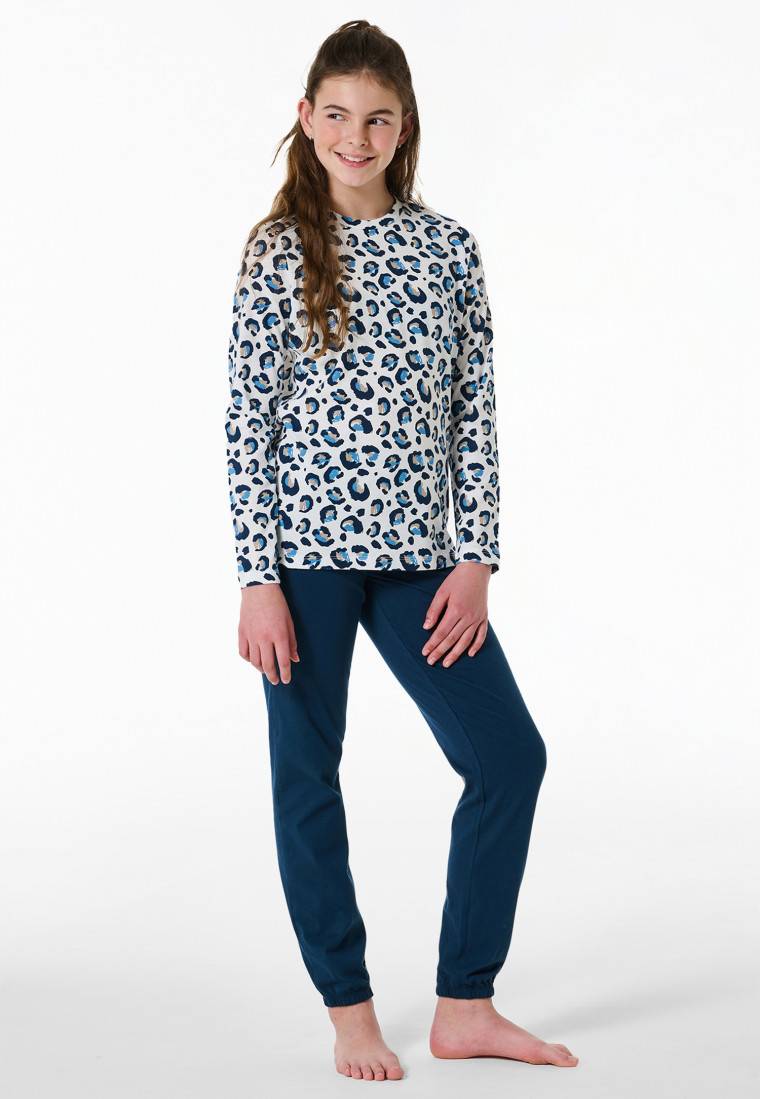 Schiesser Schlafanzug lang Bündchen Leopardenmuster off-white - Nightwear Günstiger Verkauf