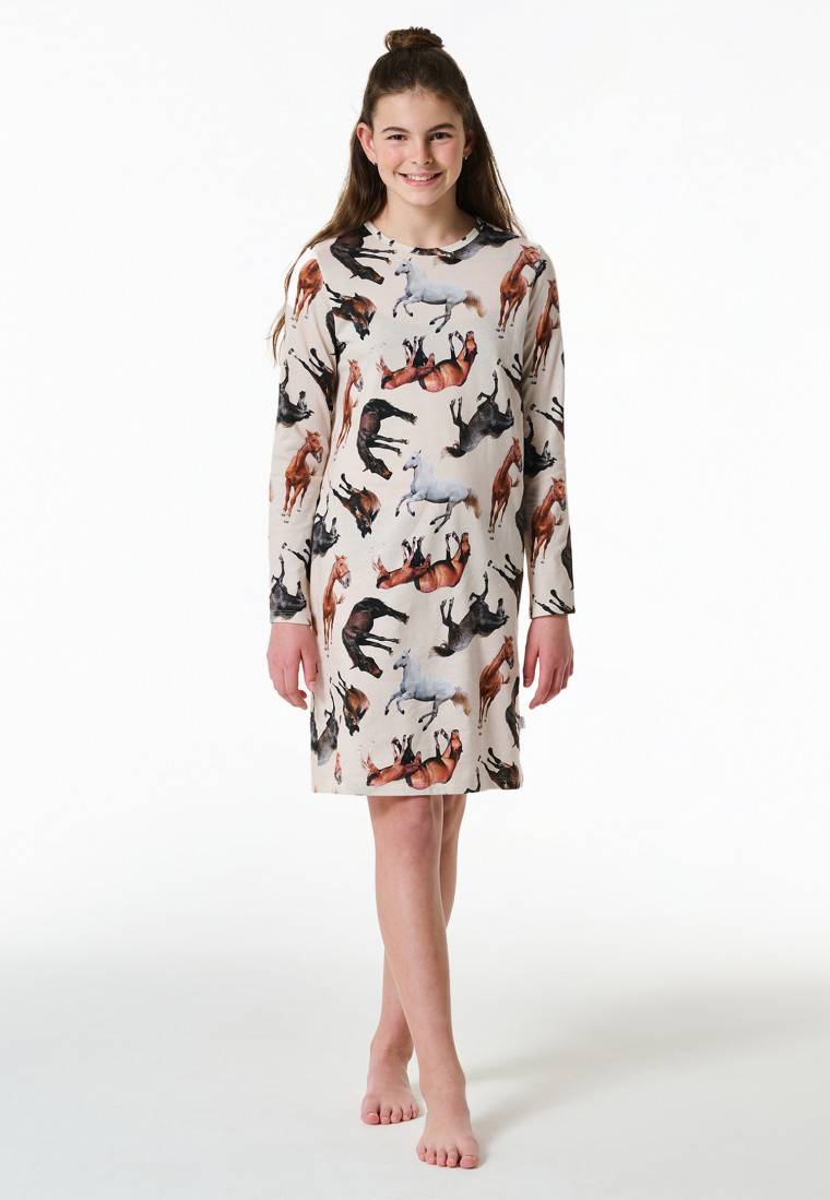 Schiesser Nachthemd langarm Organic Cotton Pferde off-white - Horse World Meist gekauft