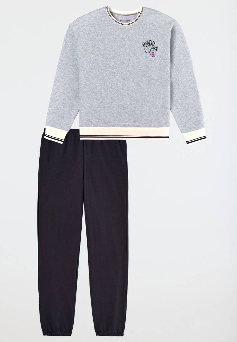 Schiesser Schlafanzug lang Sweatware Bündchen grau-meliert - Nightwear Blitzverkäufe