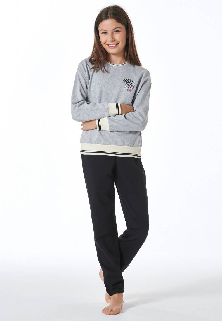 Schiesser Schlafanzug lang Sweatware Bündchen grau-meliert - Nightwear Blitzverkäufe