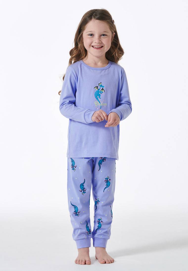 Schiesser Schlafanzug lang Organic Cotton Bündchen Drache flieder - Girls World Kostenloser Versand