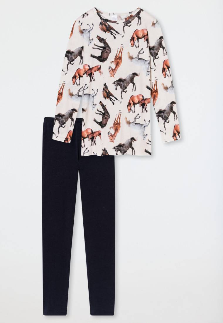 Schiesser Schlafanzug lang Organic Cotton Leggings Pferde off-white - Horse World Limitierter Zeitrabatt