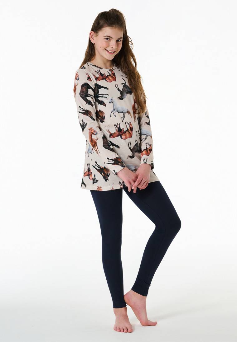 Schiesser Schlafanzug lang Organic Cotton Leggings Pferde off-white - Horse World Limitierter Zeitrabatt