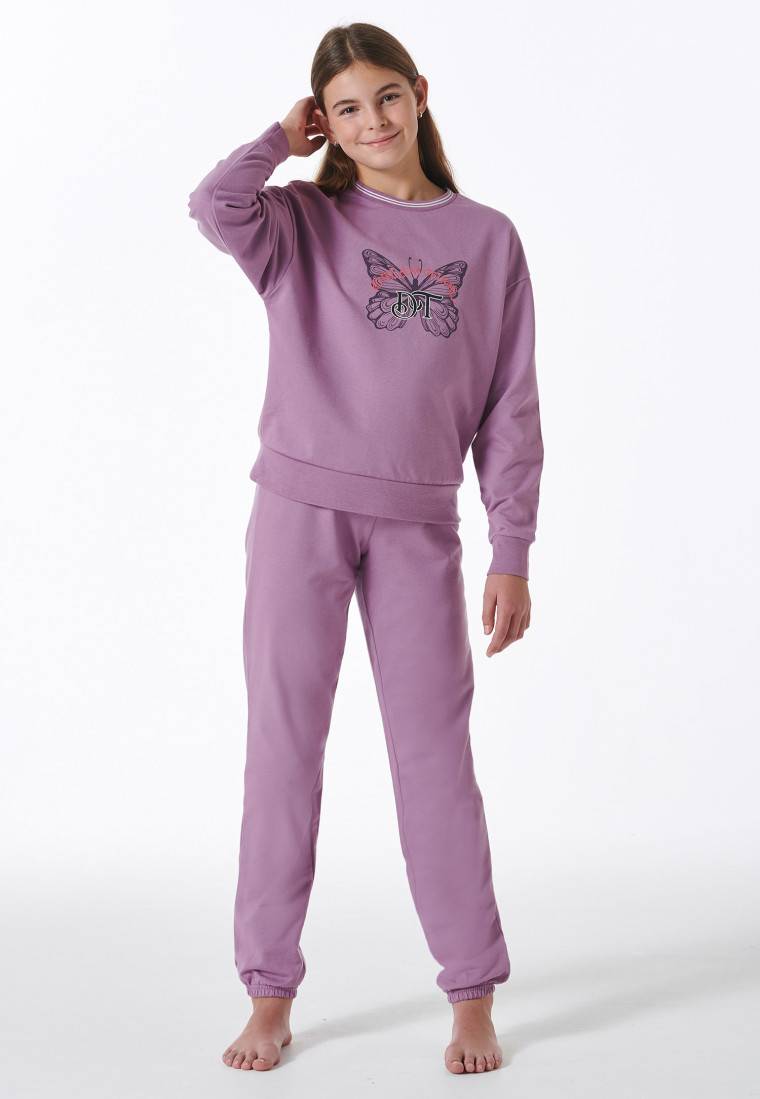 Schiesser Schlafanzug lang Sweatwear Bündchen mauve - Nightwear Fabrik Onlineshop