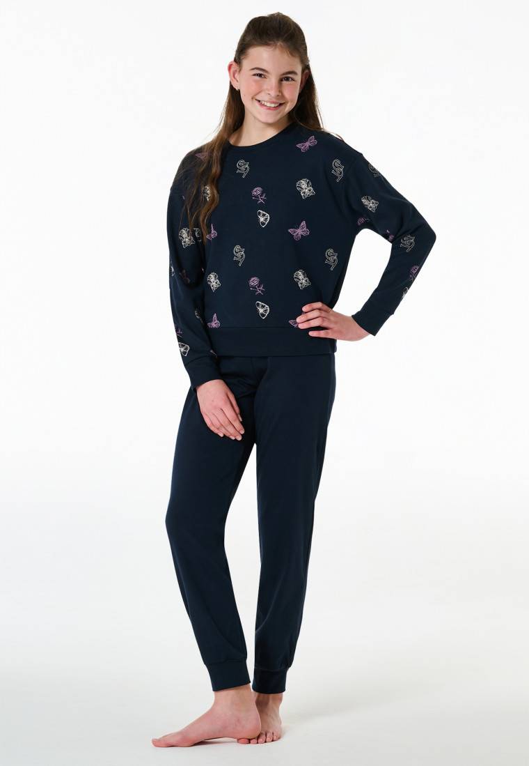 Schiesser Schlafanzug lang Interlock Bündchen Traummotive nachtblau - Nightwear Sonderangebot