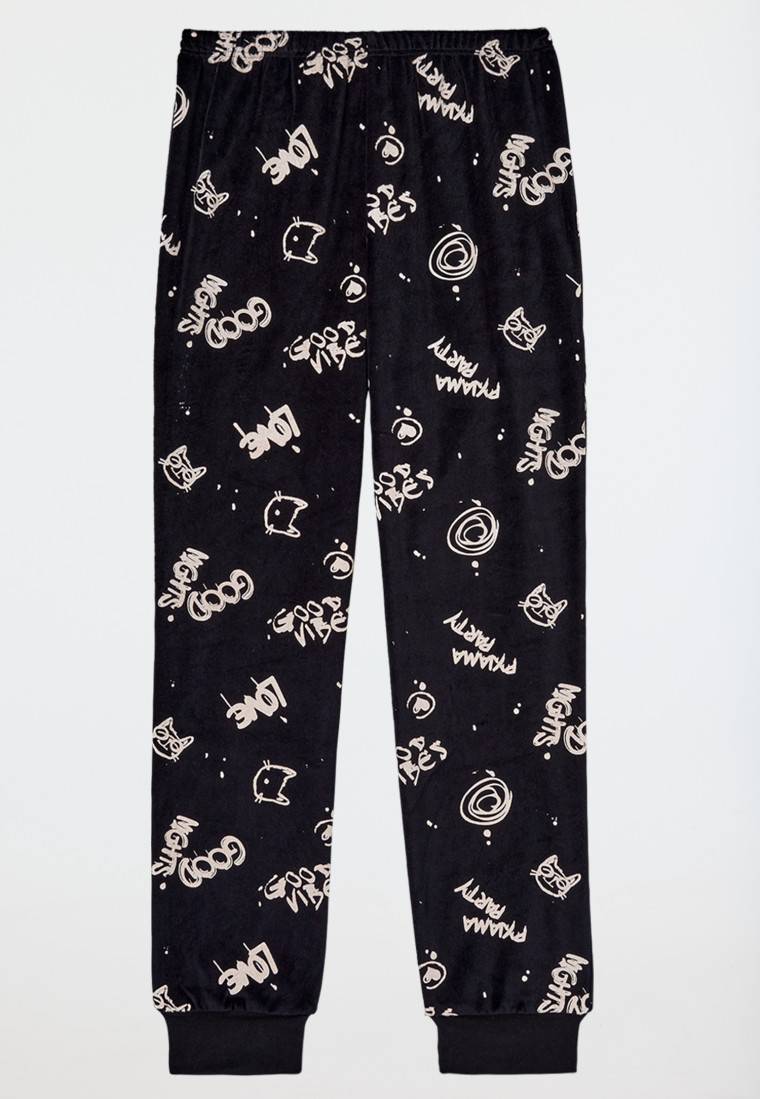 Schiesser Schlafanzug lang Velour Graffiti schwarz - Nightwear Versandkostenfrei
