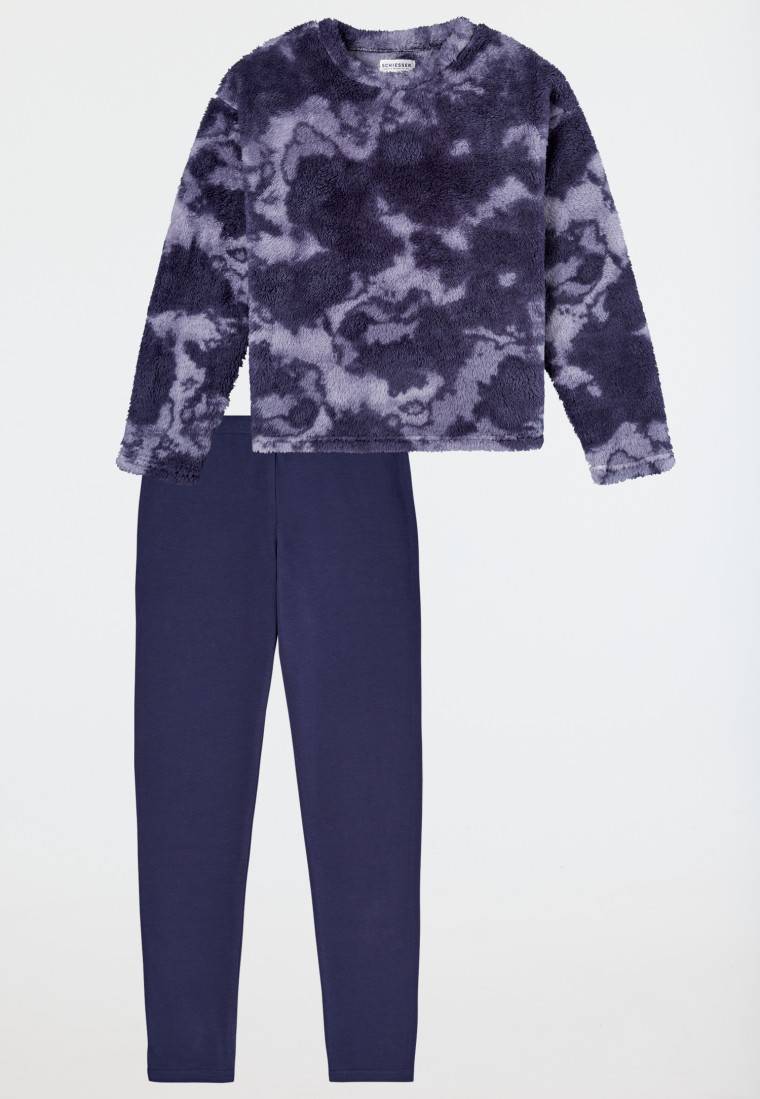 Schiesser Schlafanzug lang Plüsch-Shirt Leggings nachtblau - Nightwear Begrenztes Angebot