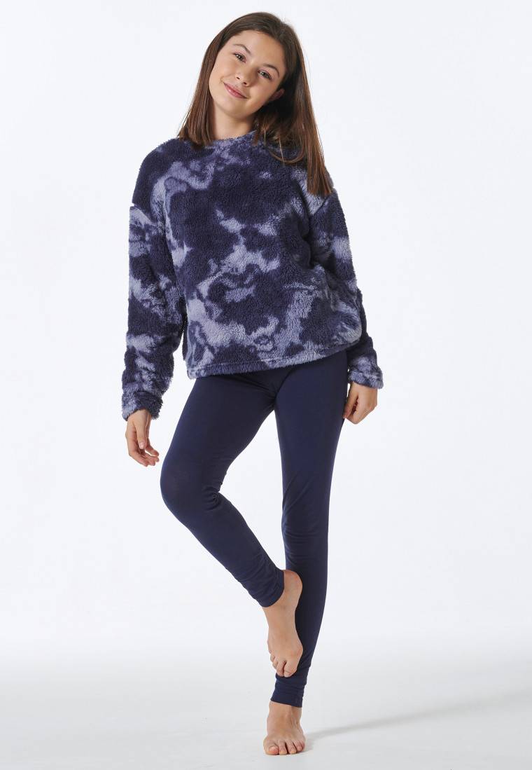 Schiesser Schlafanzug lang Plüsch-Shirt Leggings nachtblau - Nightwear Begrenztes Angebot