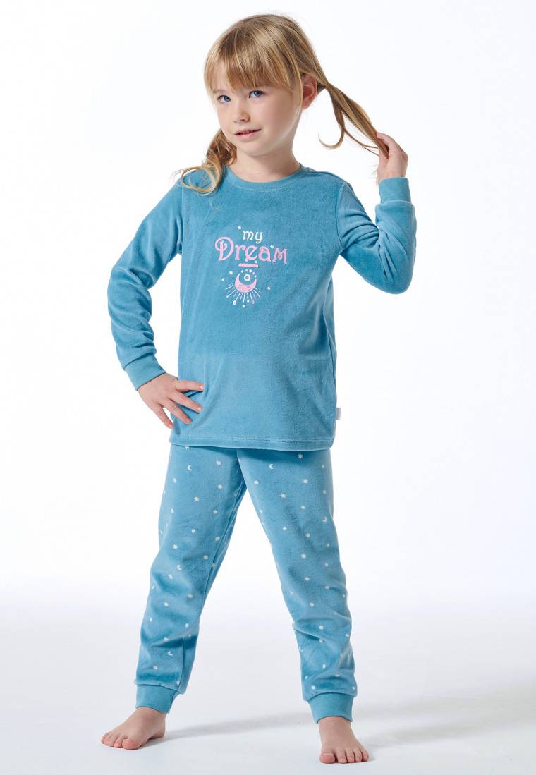 Schiesser Schlafanzug lang Velour Bündchen Sterne aquarium - Girls World Preisnachlass