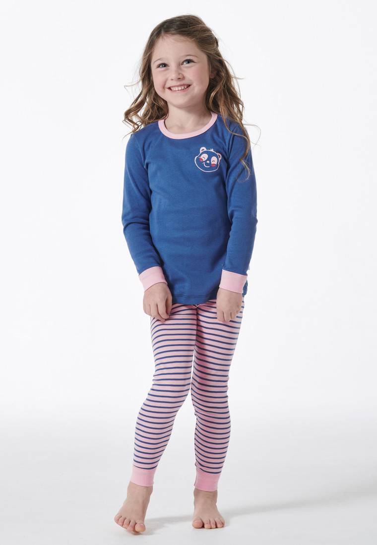 Schiesser Schlafanzug lang Feinripp Panda Ringel blau - Girls World Weihnachtsangebot
