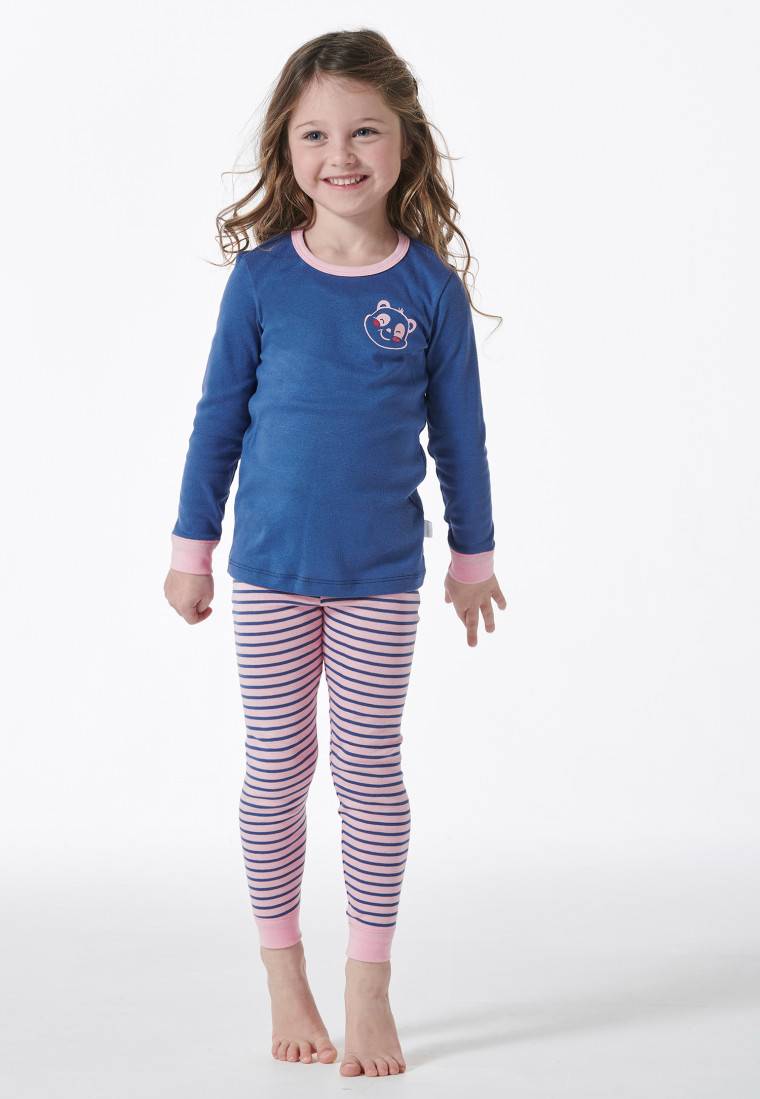 Schiesser Schlafanzug lang Feinripp Panda Ringel blau - Girls World Weihnachtsangebot