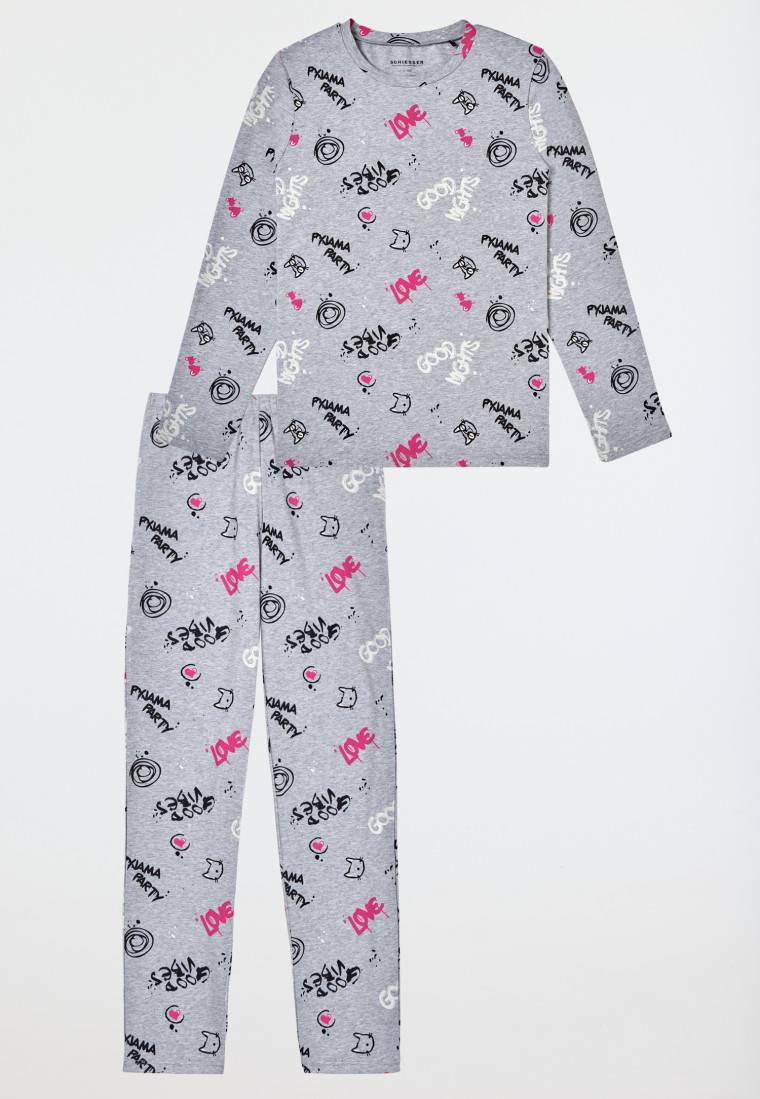 Schiesser Schlafanzug lang Graffiti grau-meliert - Nightwear Osterangebot