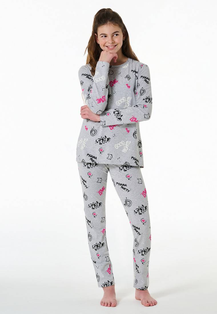 Schiesser Schlafanzug lang Graffiti grau-meliert - Nightwear Osterangebot