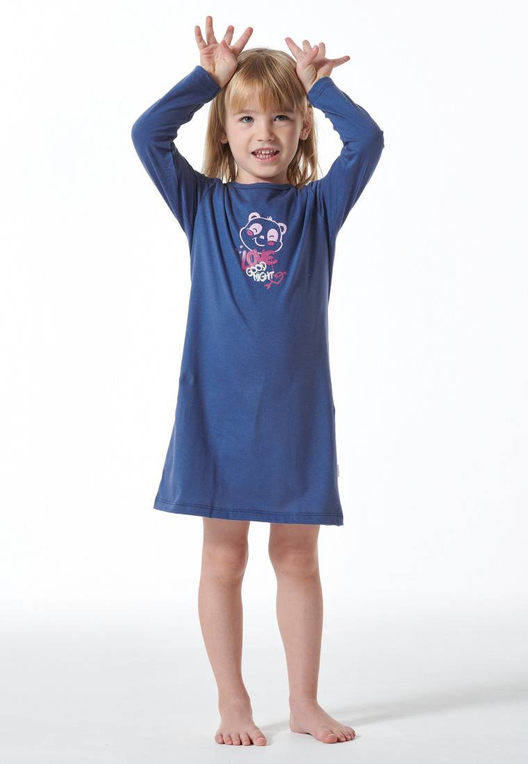 Schiesser Nachthemd langarm Organic Cotton Panda blau - Girls World Vatertagsangebot