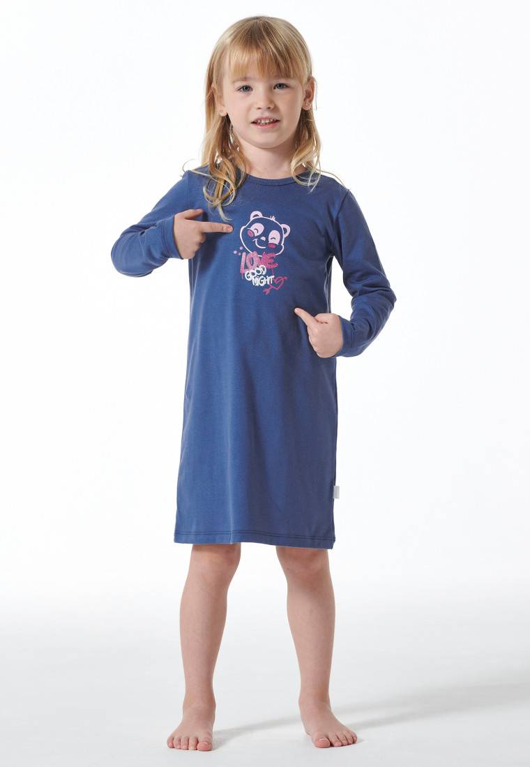 Schiesser Nachthemd langarm Organic Cotton Panda blau - Girls World Vatertagsangebot