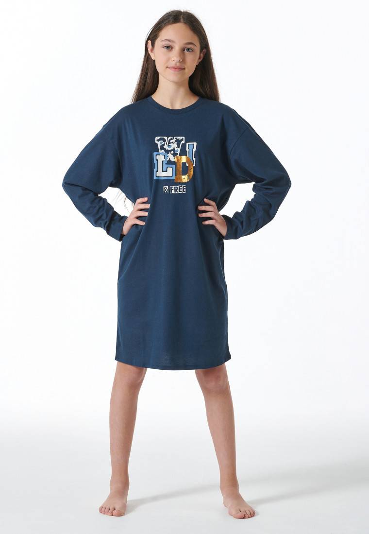 Schiesser Nachthemd langarm wild blau - Nightwear Valentinstagsangebot